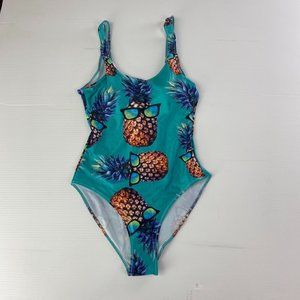 Pineapple Print One Piece Swimsuit Teal Tropical Fun Swimwear
